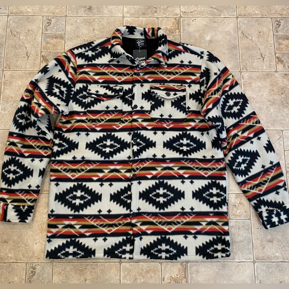 Original Deluxe Supply Jacket Men's Sz XL Fleece Sherpa Aztec Southwestern Print